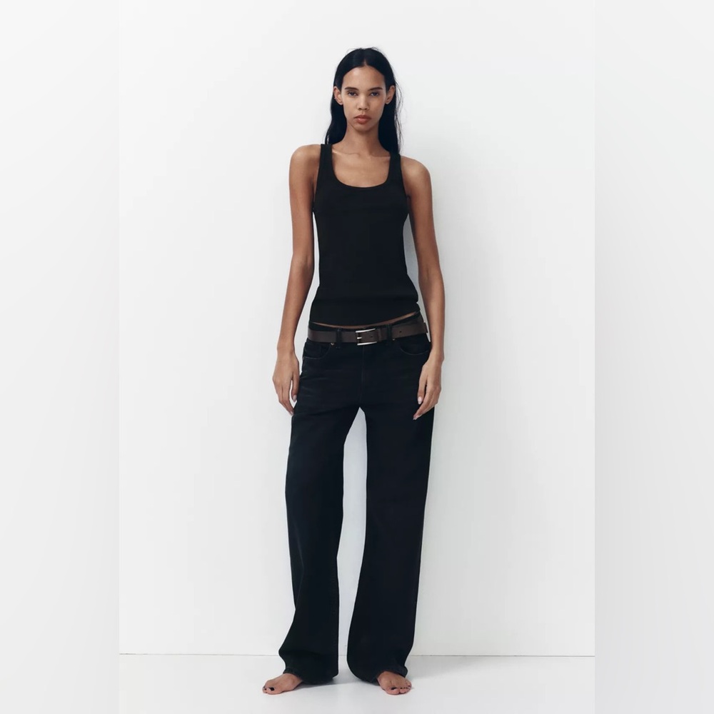 NWT Zara Blue/Black Wide-Leg Mid/Low Waist Jeans